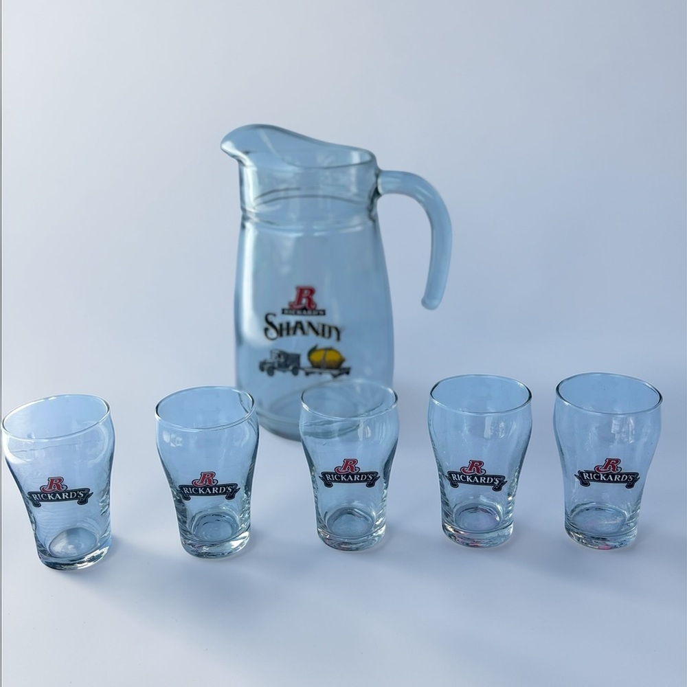 Rickards Shandy Beer Pitcher and Tasting Glasses Bar Set